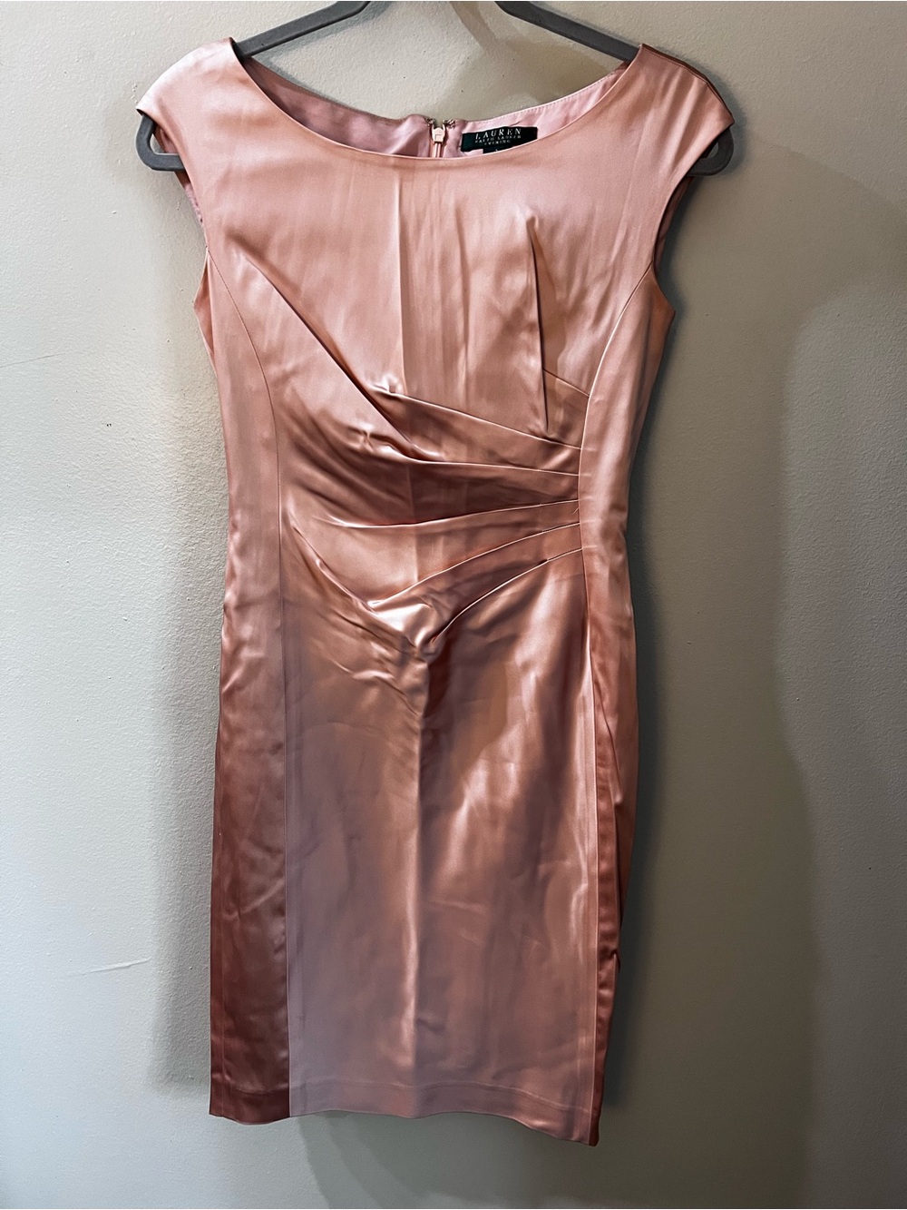 Ralph Lauren Rose Pink Satin Mini Sheath Evening Dress